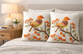 Hand Embroidered Bird Cushion Cover - Botanical Floral Design 45x45cm (18x18 Inch) | Pack of 2