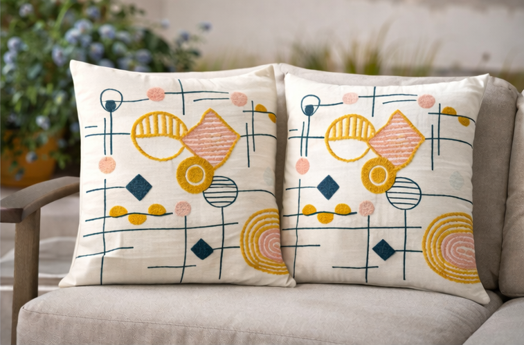 Geometric Tufted Cushion Cover - Modern Boho Embroidered Décor 45x45cm (18x18 inch) | Pack of 2