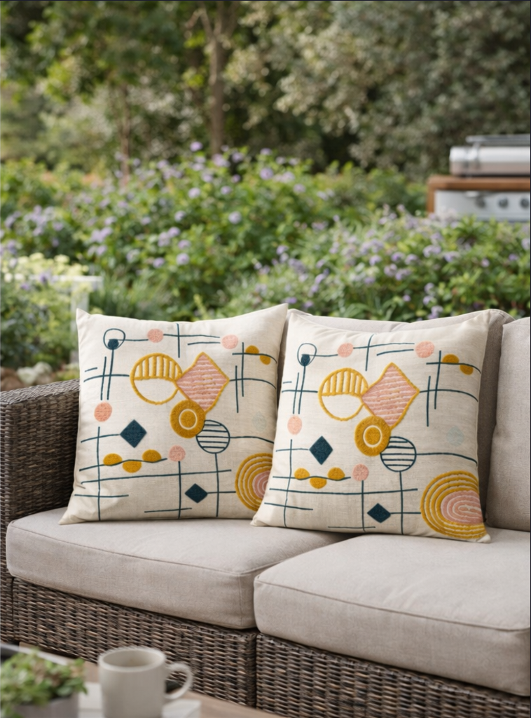 Geometric Tufted Cushion Cover - Modern Boho Embroidered Décor 45x45cm (18x18 inch) | Pack of 2
