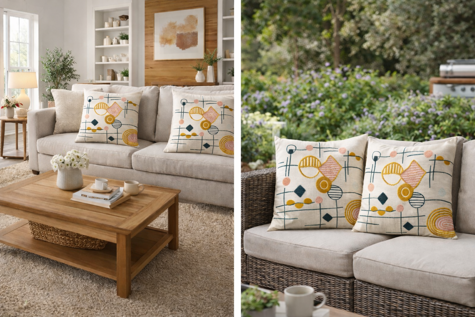 Geometric Tufted Cushion Cover - Modern Boho Embroidered Décor 45x45cm (18x18 inch)