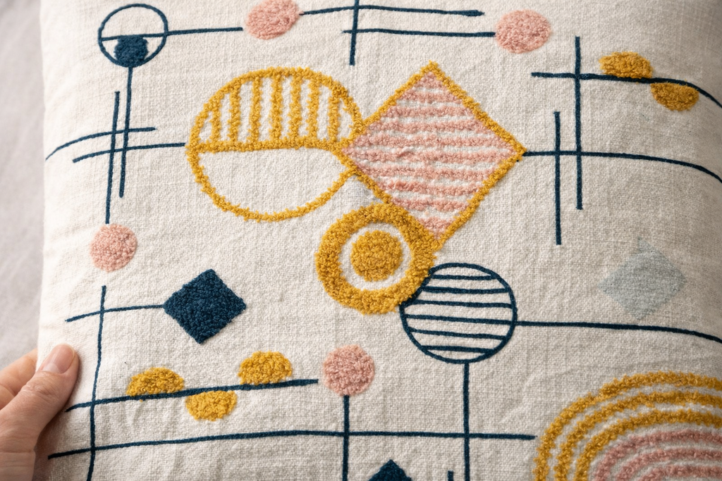 Geometric Tufted Cushion Cover - Modern Boho Embroidered Décor 45x45cm (18x18 inch)